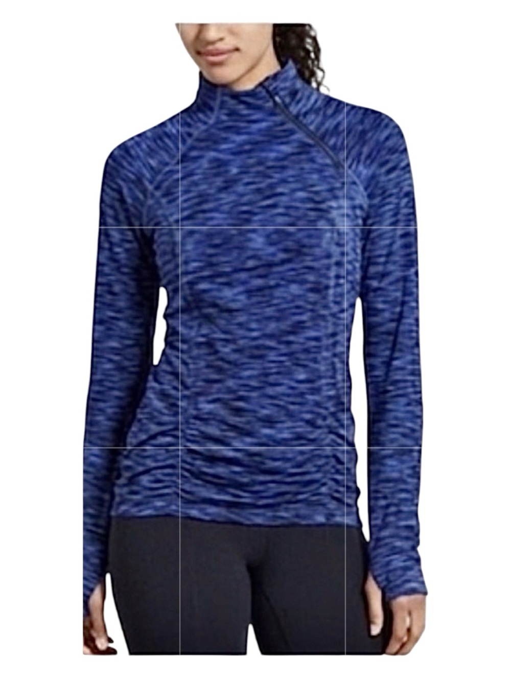 ATHLETA Fastest Track Blue Space Dye Asymmetric Zip Athletic Pullover Wo…